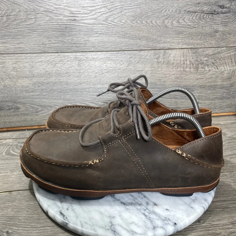 OluKai Shoes Mens 11.5 Ohana Lace Up Nubuck Brown Leather Comfort Oxfords Moc